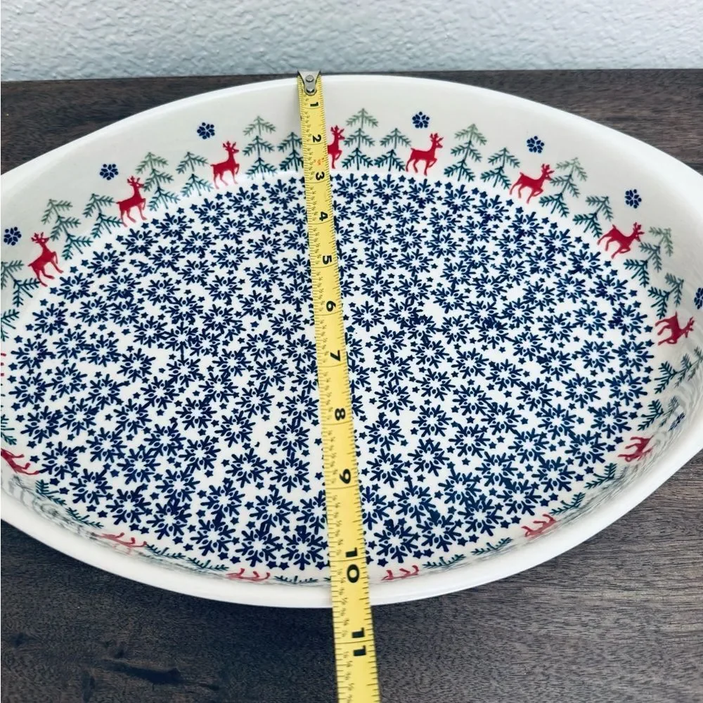 Boleslawiec Polish Pottery Christmas Holiday Reindeer Casserole Baking Dish